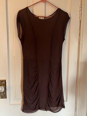 Dusty Purple Ruched Cap Sleeve Mini Dress with mesh back